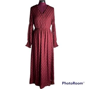 Orange Creek Long Sleeve Wine Button Up Maxi Dress Size Medium